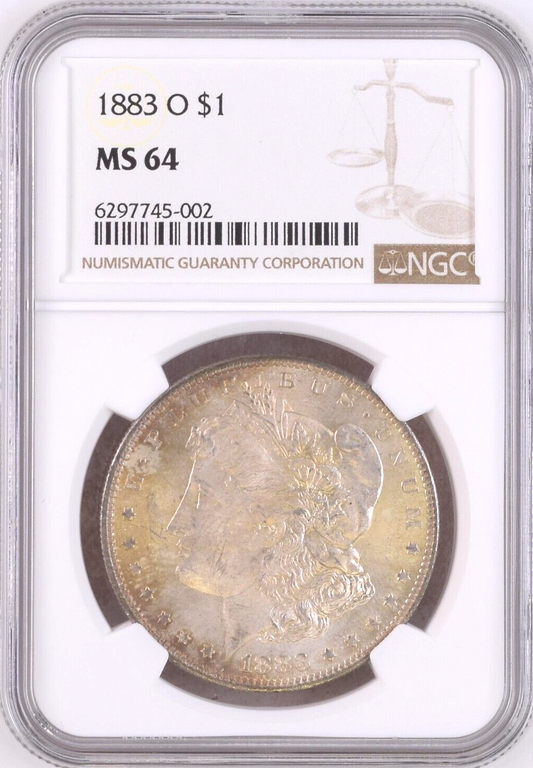 1883-O Morgan Silver Dollar NGC MS64 Gorgeous Rainbow Toning New Orleans Coin $1