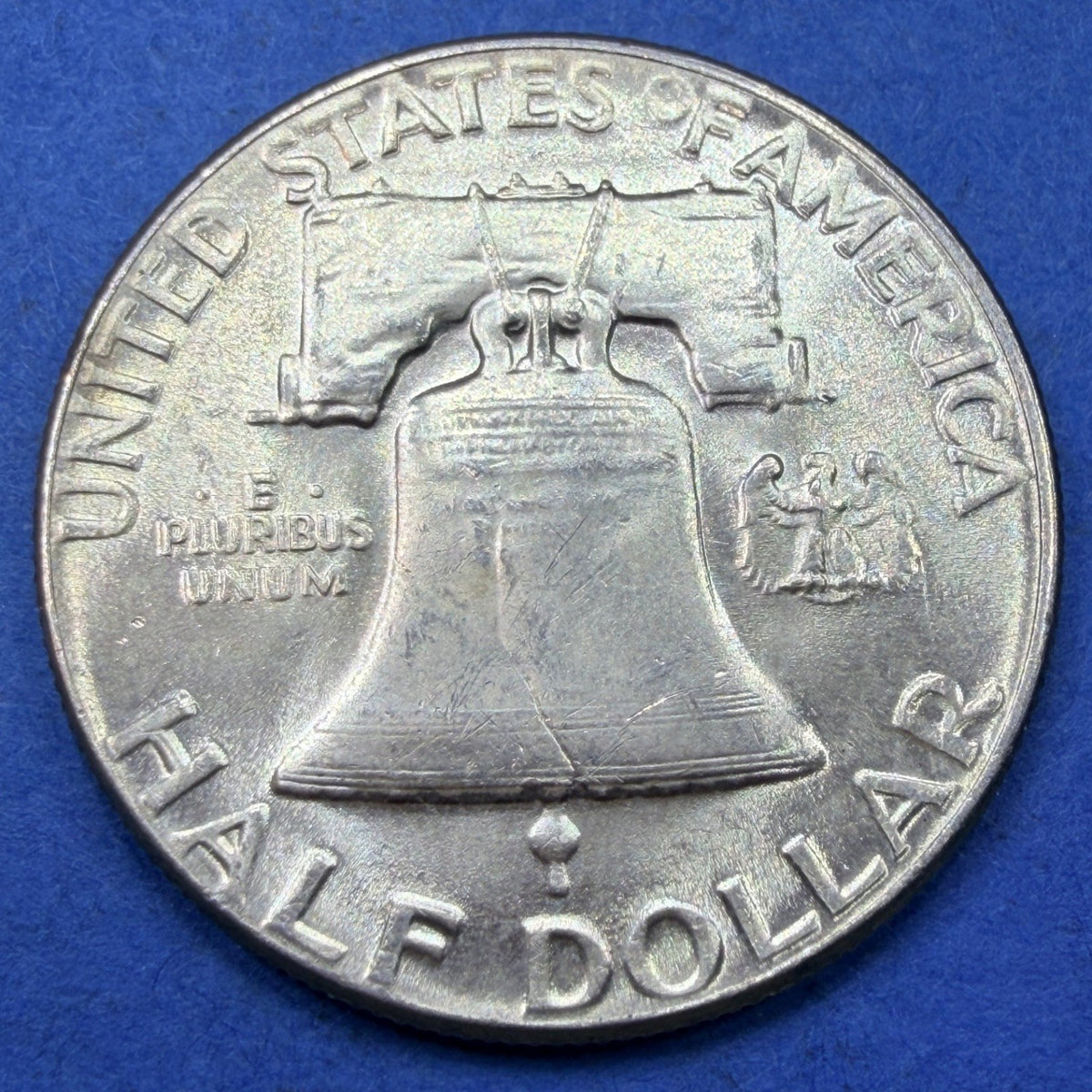 1954 Franklin Half Dollar 50C BU Brilliant Uncirculated 90% Silver Toned Coin - view 2