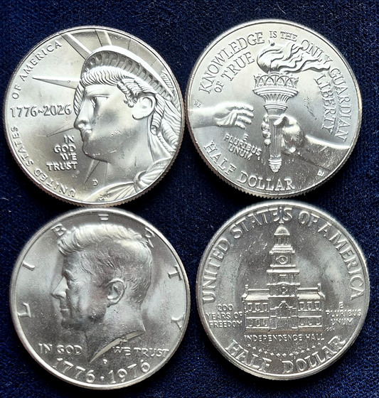1976D-2026D ~ (2) Half Dollars Lot ~ Only Dual Dates Minted! (1)SemiQ (1)Kennedy