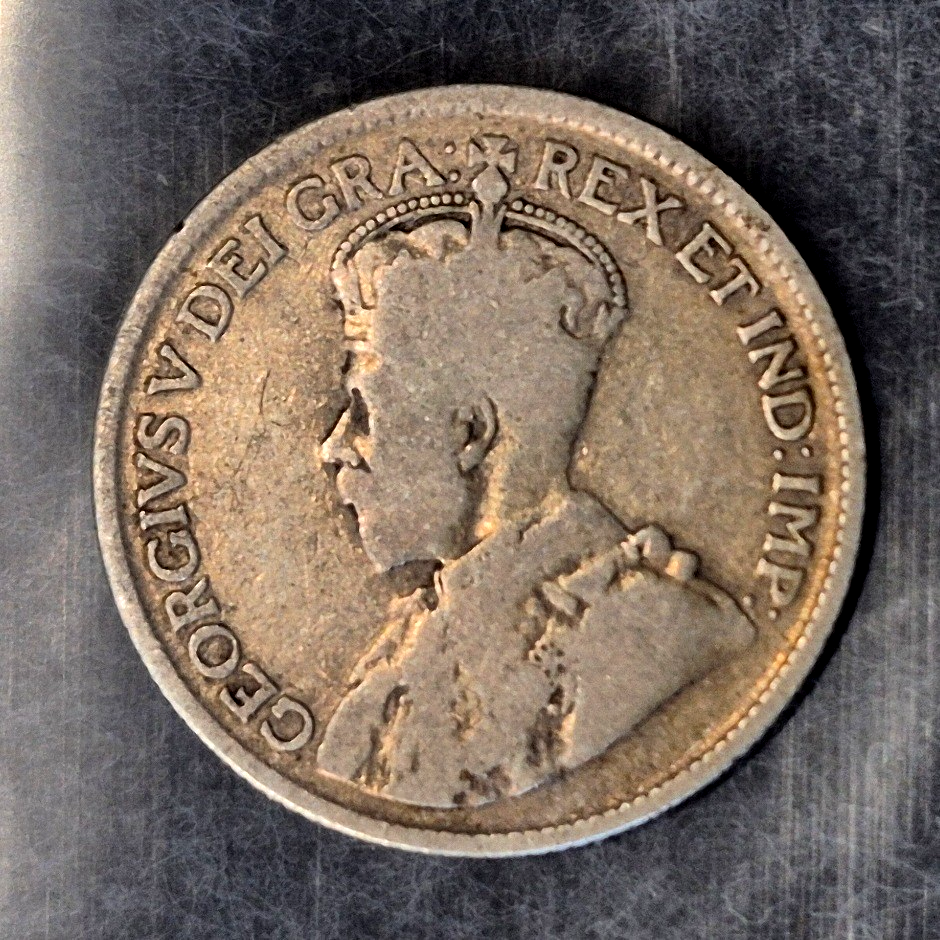 1936 Canada 25 Cents Quarter George V 80% Silver Last Year of Type KM24a Good-VG