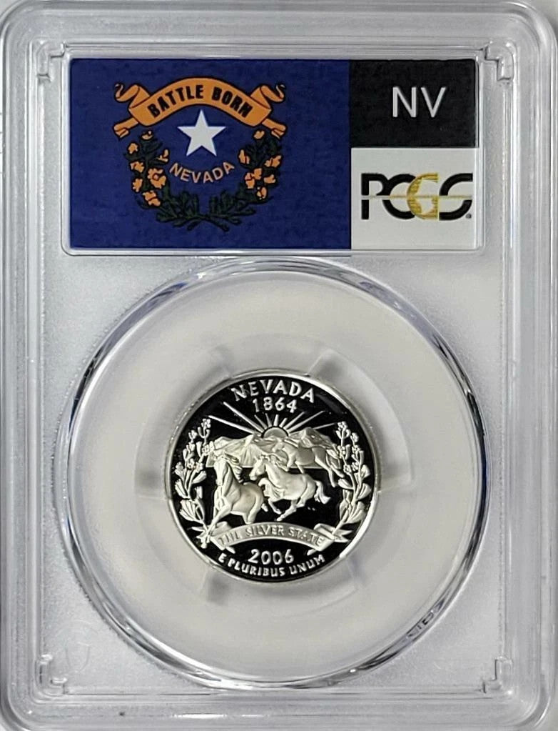 ✅ 2006-S  Nevada 90% SILVER Washington Quarter ~ PCGS PR69DCAM State Flag Label