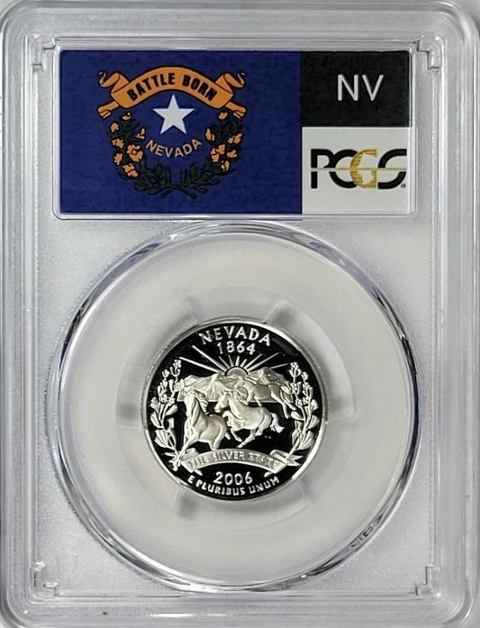 ✅ 2006-S  Nevada 90% SILVER Washington Quarter ~ PCGS PR69DCAM State Flag Label