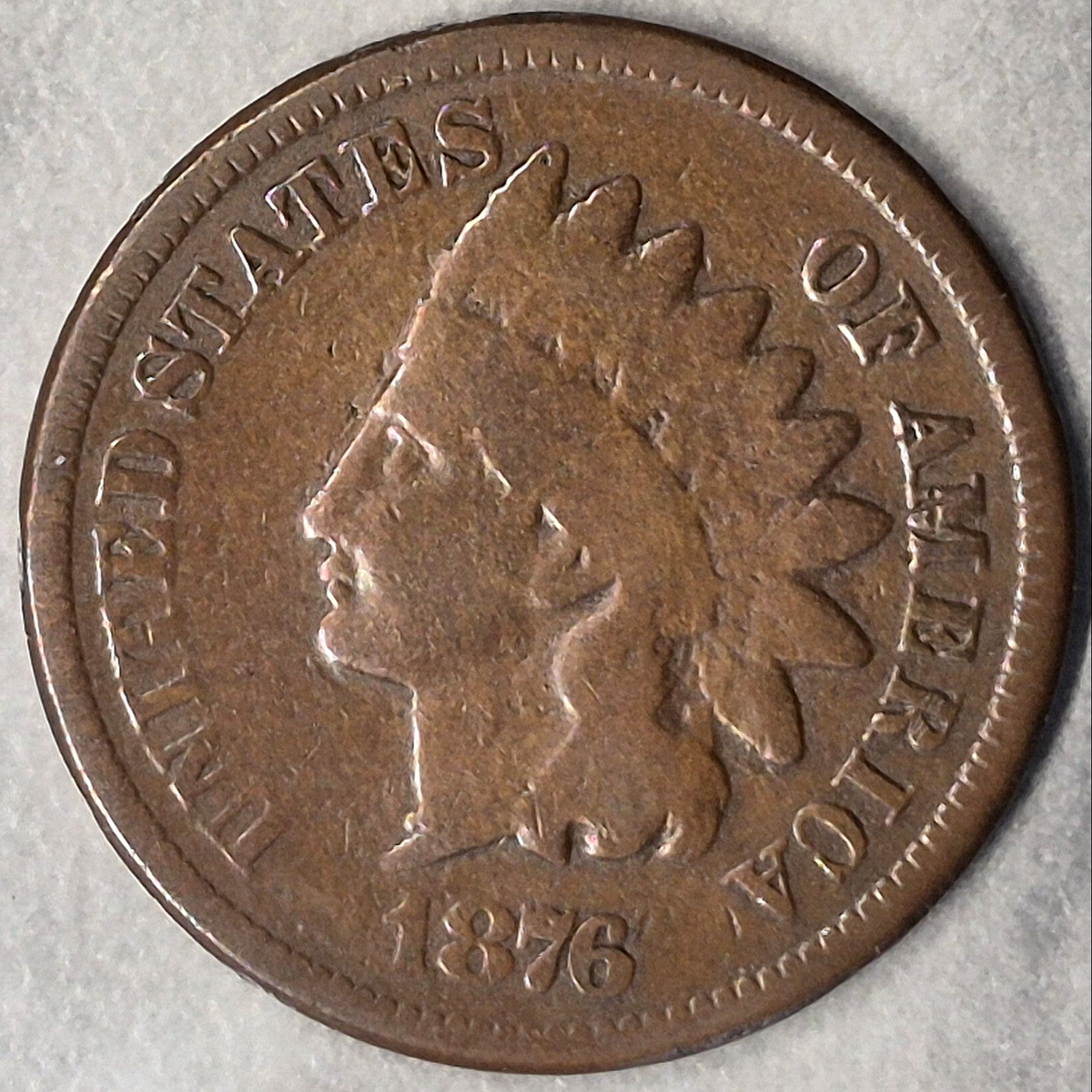 1876 Indian Head Cent Penny 1C VG Very Good Semi Key Date Low Mintage Bronze
