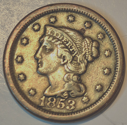 1853 Braided Hair Cent Variant N23 Rarity 4 GSID 1168 XF++ Features 1C BN 1C