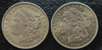 1921 Morgan Silver Dollar Normal & Wide Reed Set, Top 100, Toned AU+/MS Features