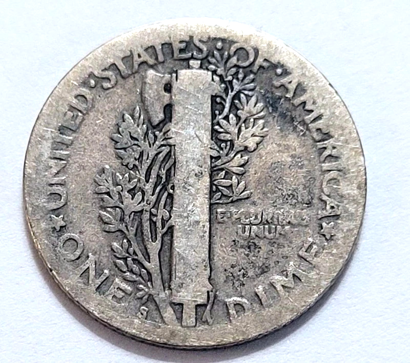 1918-S Mercury 90% SILVER Dime G-VG+ (Good -V Good) Average Circulated Condition
