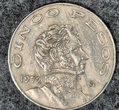 1972 Mexico Cinco 5 Five Pesos - Mexican Copper Nickel World Coin