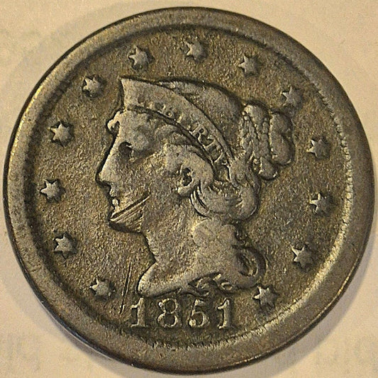 1851 Braided Hair Large Cent GSID 1156 Fine-Very Fine Features