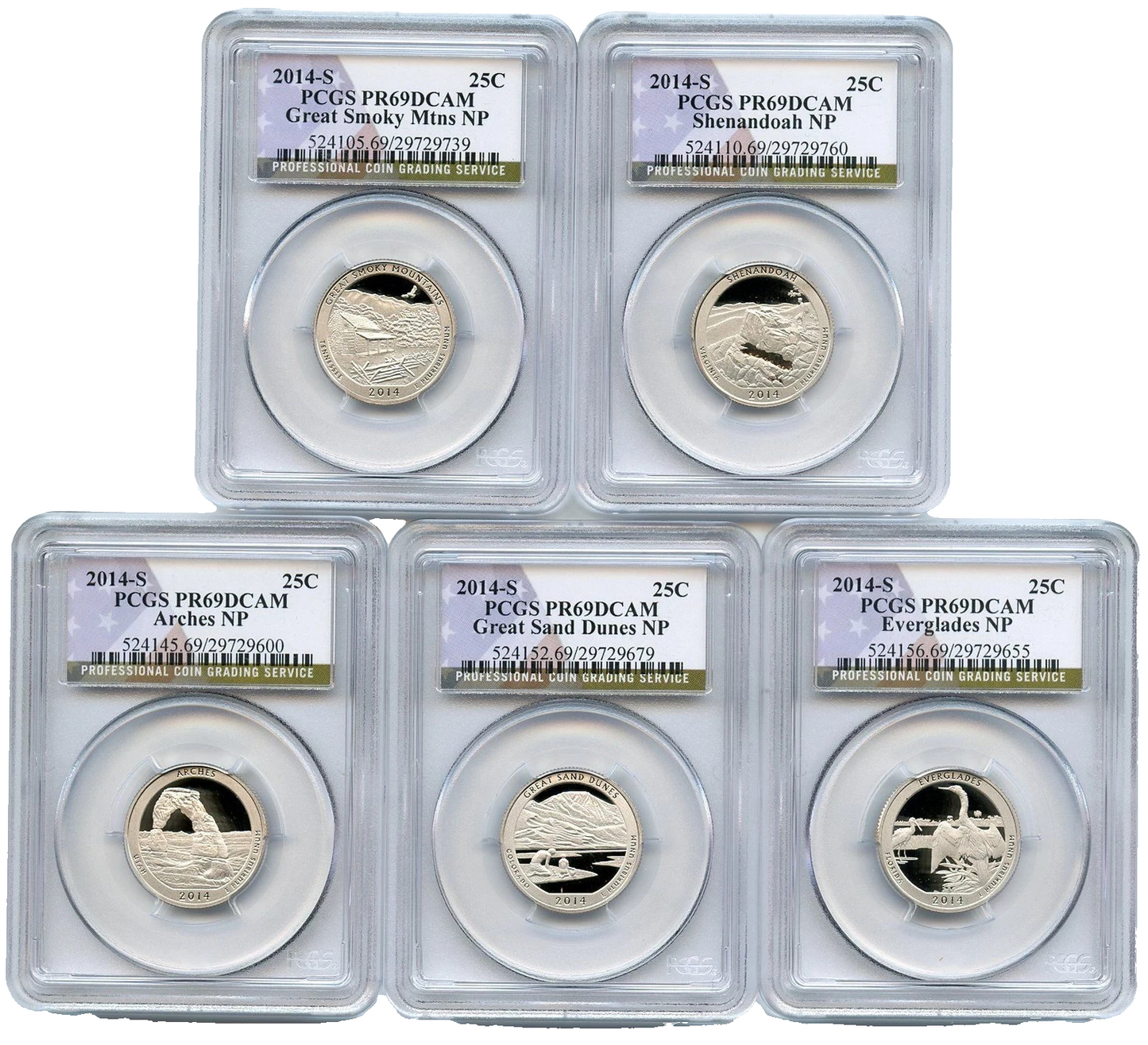 2014 S National Parks Quarters 5 Coin Set PCGS PR69DCAM Newly Graded Collectible