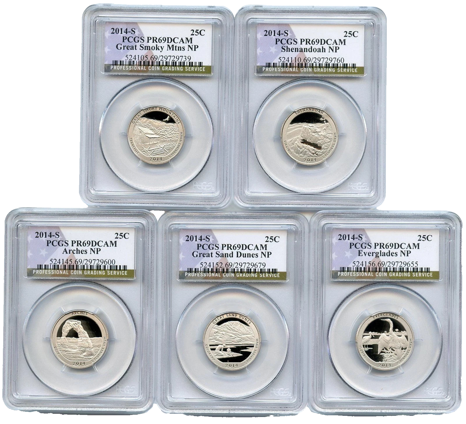 2014 S National Parks Quarters 5 Coin Set PCGS PR69DCAM Newly Graded Collectible