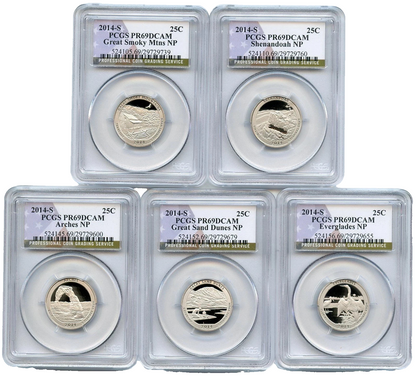 2014 S National Parks Quarters 5 Coin Set PCGS PR69DCAM Newly Graded Collectible