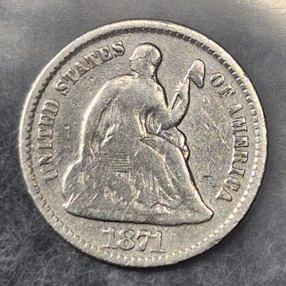 1871 Seated Liberty Half Dime H10C Good 90% Silver Philadelphia Late Type Coin