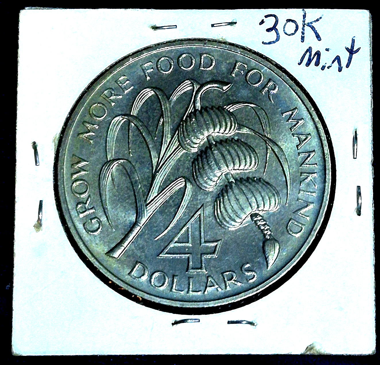 1970 F.A.O. Barbados $4 Dollar Incredible BU Features Only 30K Produced KM-A9