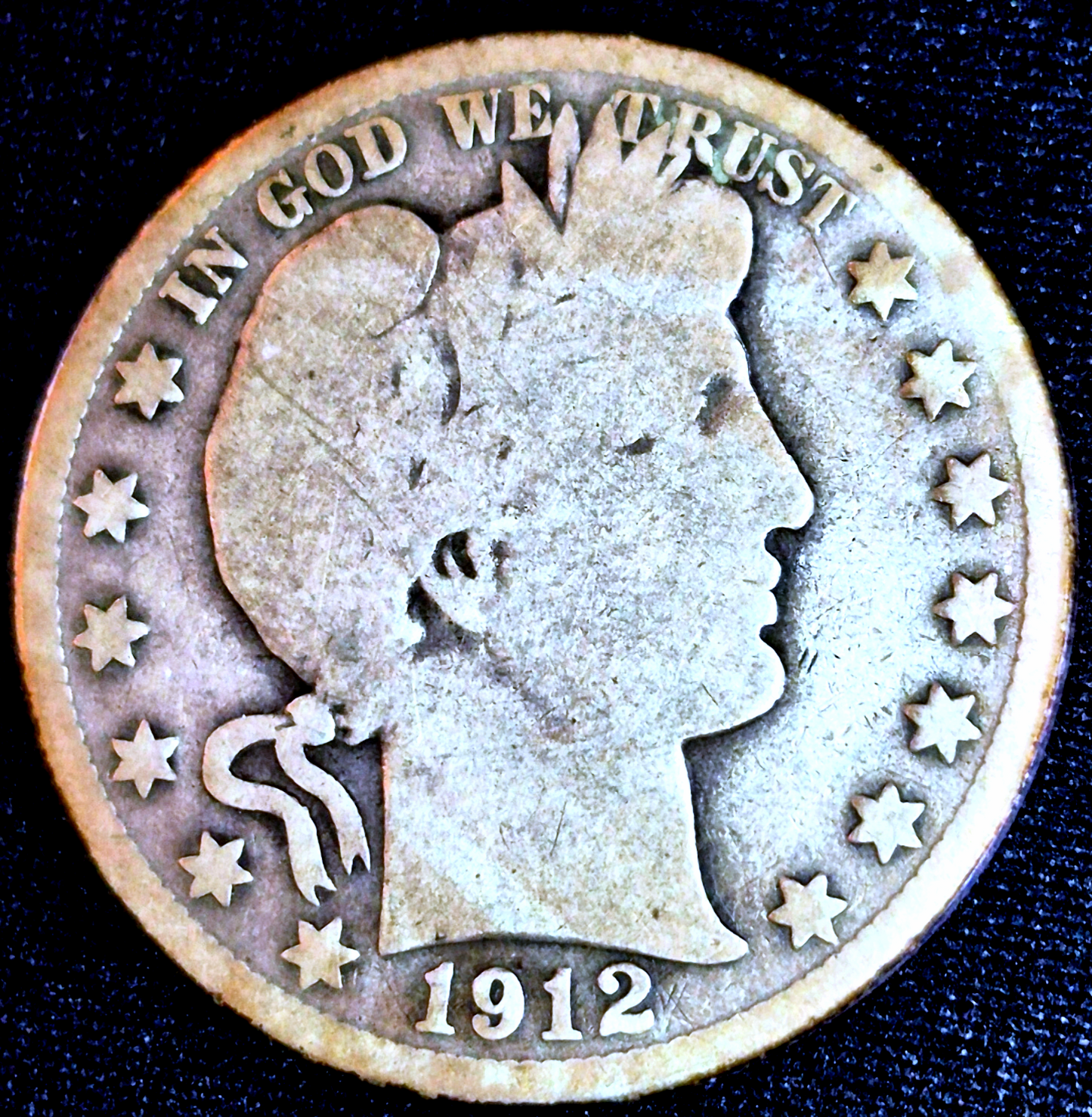 ✅ 1912 S Barber Half Dollar 90% Silver Partial Motto 50C Good Features 