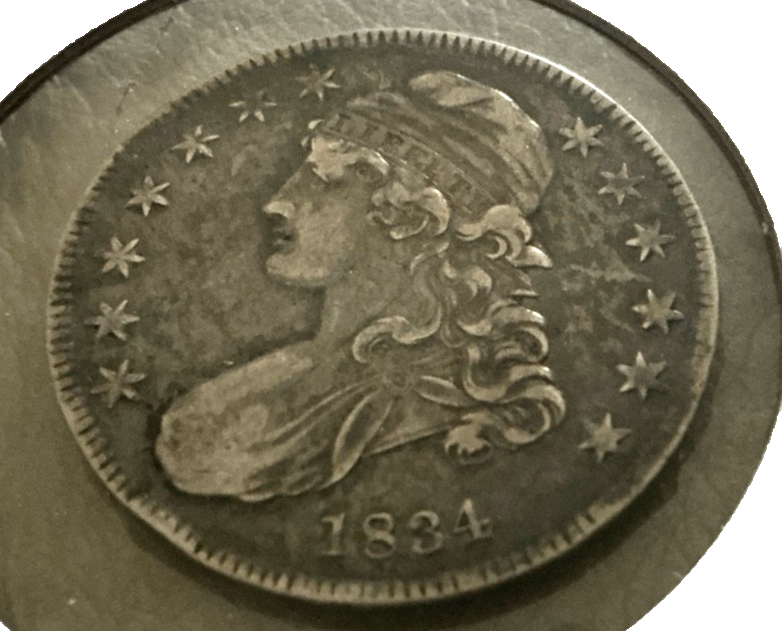 1834 Capped Bust Half Dollar 90% SILVER Lg Date/Letters LETTERED EDGE Marked XF