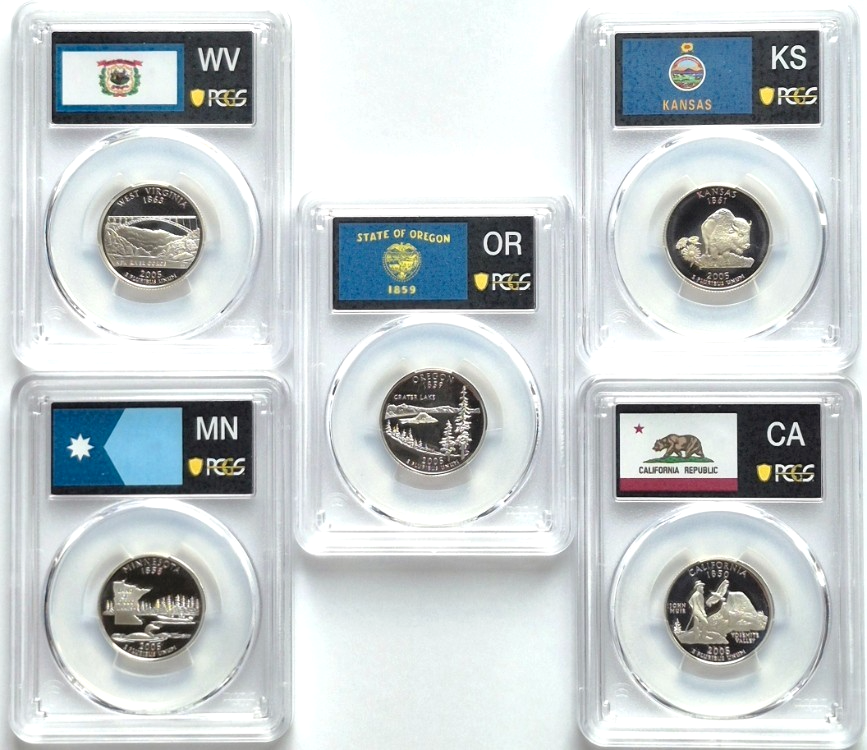 2005 S State Quarter Set 90% Silver PCGS High Graded PR69DCAM (CA/KS/OR/MN/WV)