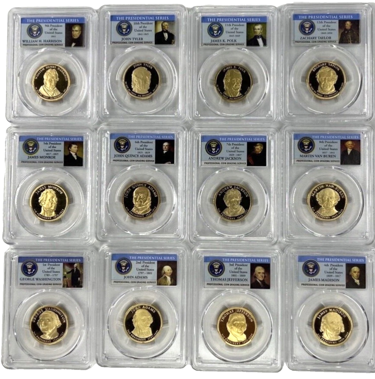 2007-2016 Presidential Dollar Complete Proof Set, 39 Coins PCGS PR69 DCAM with Aluminum Case