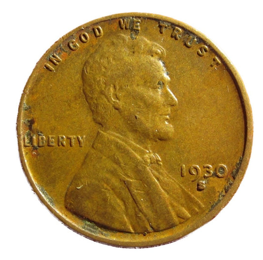 1930 S Lincoln Cent Good - Very Good  (G-VG) Circulated Condition Copper Penny