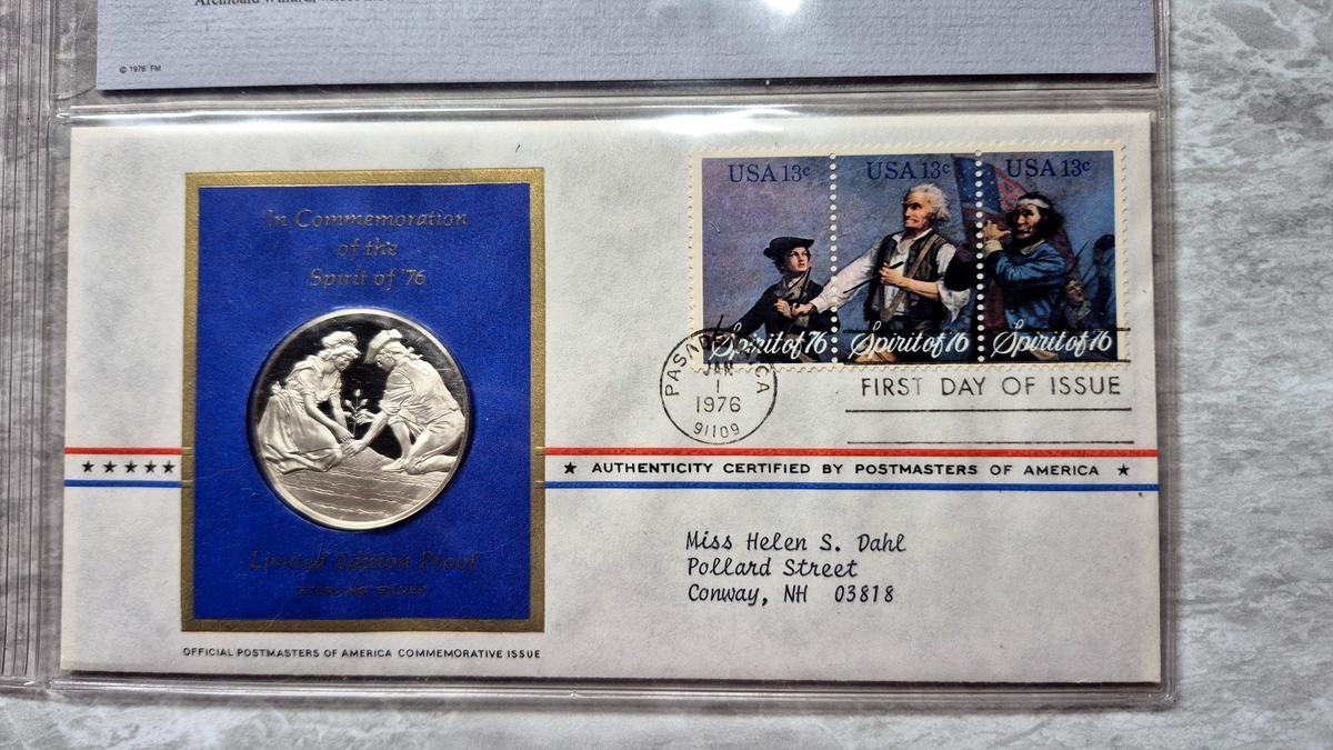 1976 Postmasters of America Spirit of 76 Sterling Silver Proof Medal FDC Issue 1