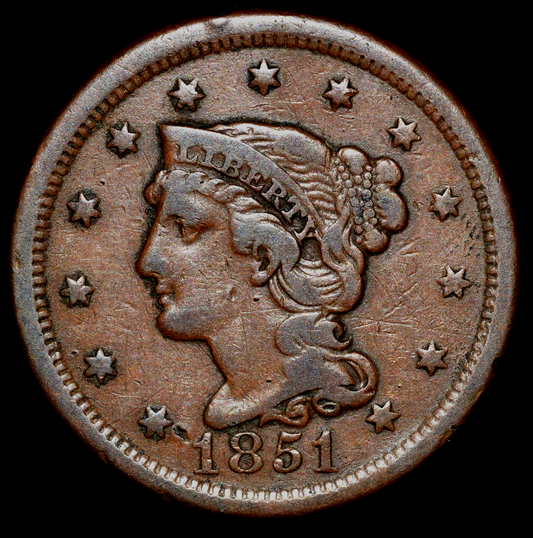1851 Braided Hair Large Cent N38 R1 Fine-Very Fine Features 1C GSID 1156