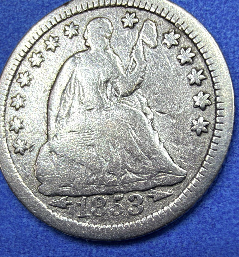 1853 Seated Liberty Half Dime Arrows at Date 90% Silver Fine Bold Date Type Coin