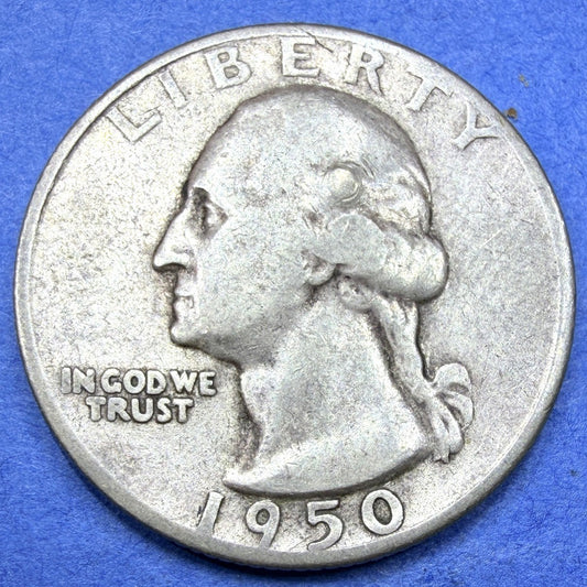1950-S Washington Quarter 25C 90% Silver Fine San Francisco Post War Era Coin