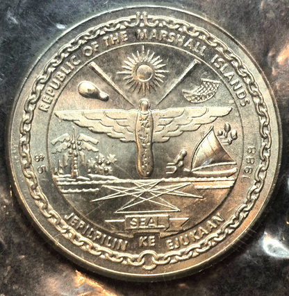 1988 Marshall Islands Space Shuttle Discovery $5 Dollar UNC Sealed Coin TONER