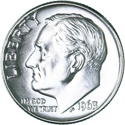 1963 D Roosevelt Dime 90% Silver Choice GEM BU Uncirculated BLAST WHITE 10c Coin
