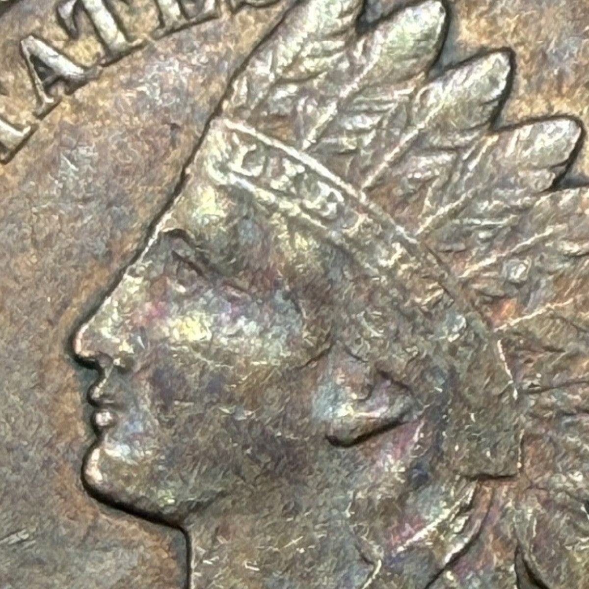 1891 Indian Head Cent 1C VF Very Fine Iridescent Toned Purple Blue Gold Penny