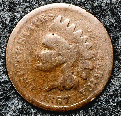 1867 Indian Head Cent Penny AG or Less Features, Hole Filler, Coin Pictured 1C