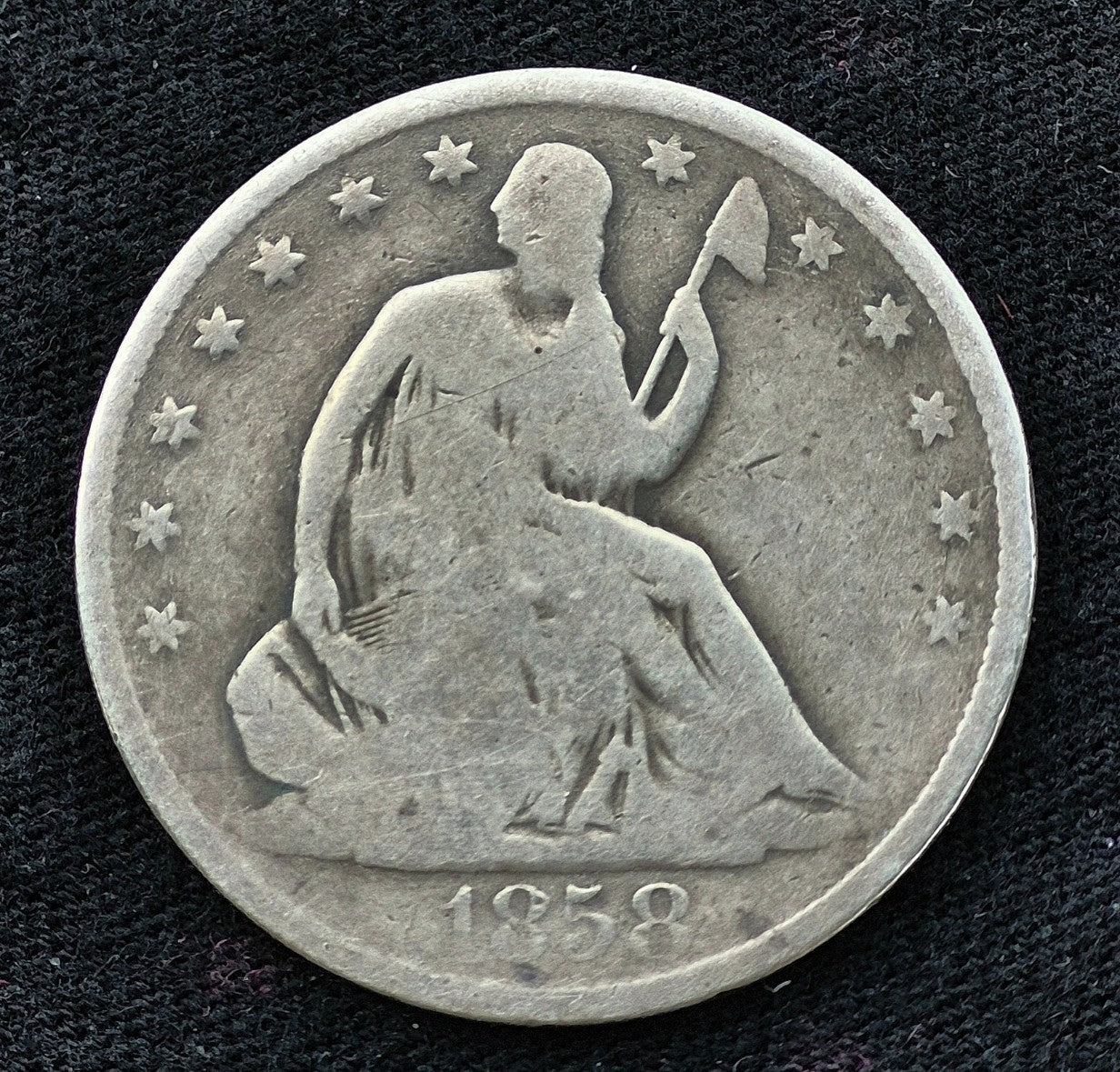 1858 Seated Liberty Half Dollar 90% Silver VG Features Pre-Civil War U.S. Coin