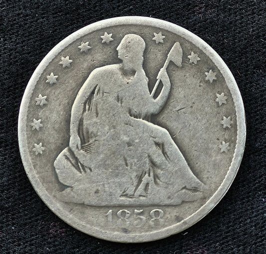 1858 Seated Liberty Half Dollar 90% Silver VG Features Pre-Civil War U.S. Coin