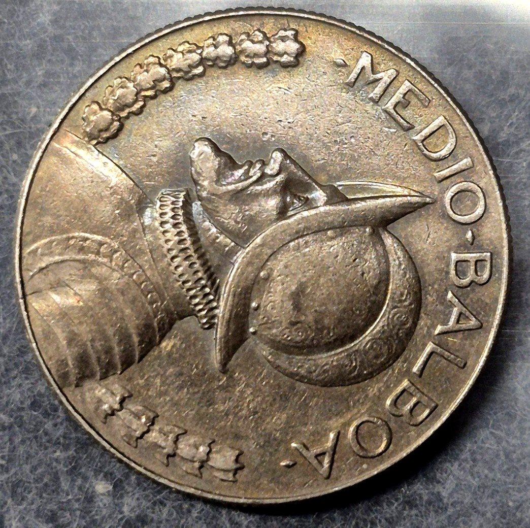 1973 Panama Medio Balboa 1/2 Balboa KM12b Vasco Nunez de Balboa Rainbow Toned XF
