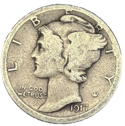 1917 Mercury Dime Good-Very Good (G-VG) 90% Silver Actual Coin You Receive
