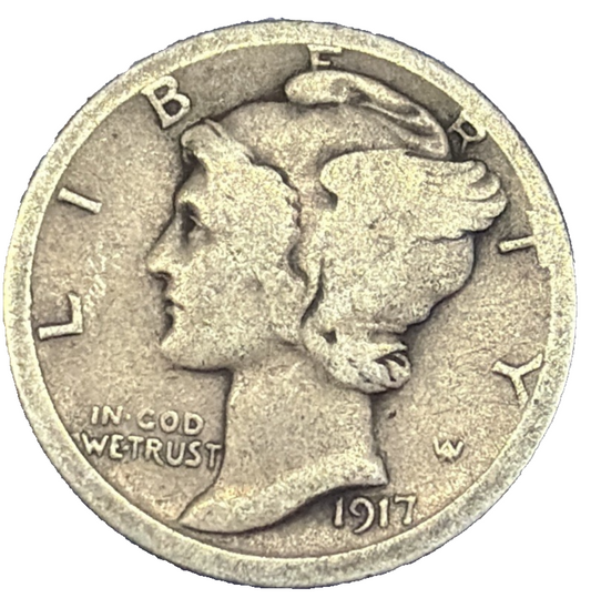 1917 Mercury Dime Good-Very Good (G-VG) 90% Silver Actual Coin You Receive