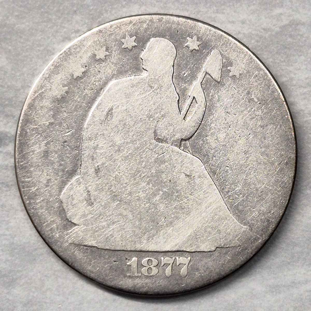 1877-CC Seated Liberty Half Dollar 50C Small CC Carson City Mint 90% Silver Good