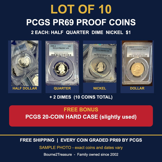 LOT (10) PCGS PR69 PROOF COINS 2 Each Half Quarter Dime Nickel $1 + FREE 20 Case