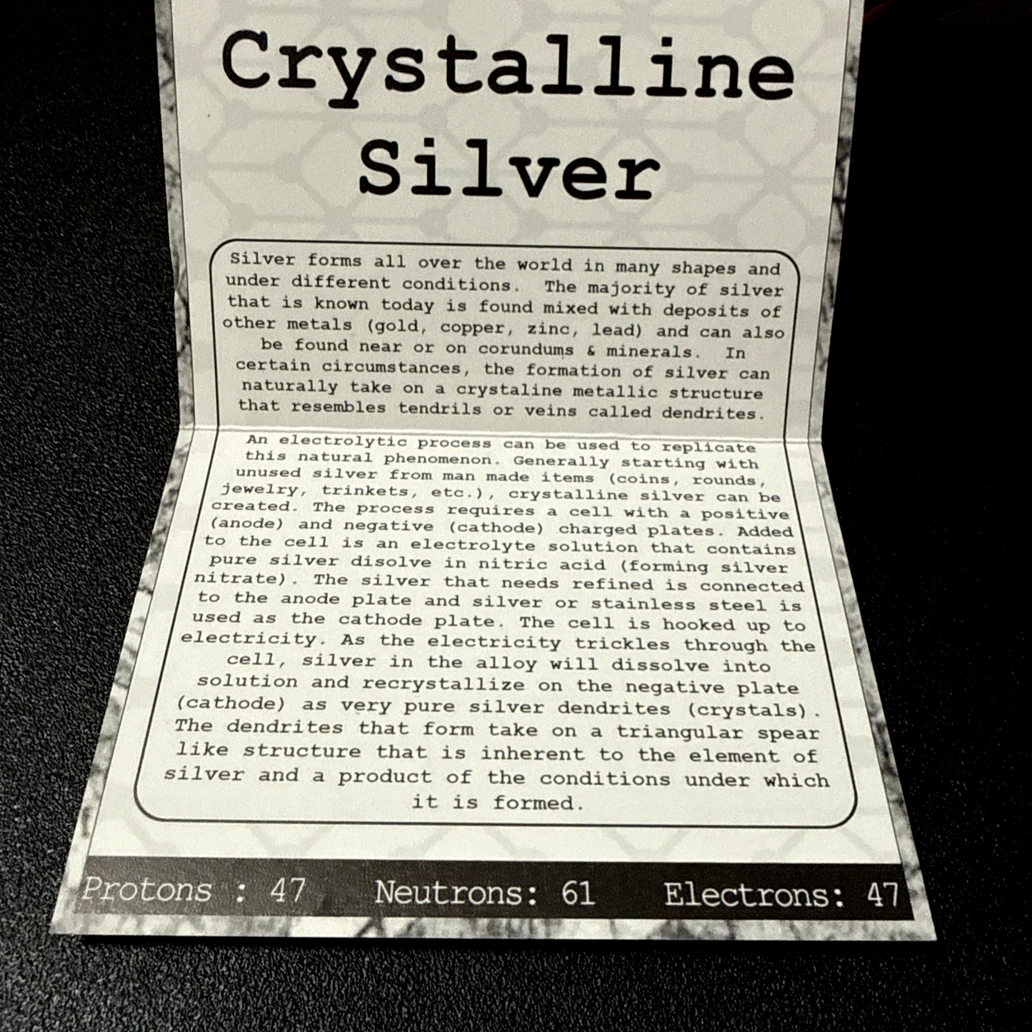 .999 Silver Crystalline In Capsule With Display Card Electrolytically Recycled