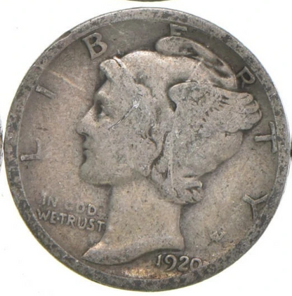 1920 P Mercury 90% SILVER Dime G-VG Average Circulated Condition