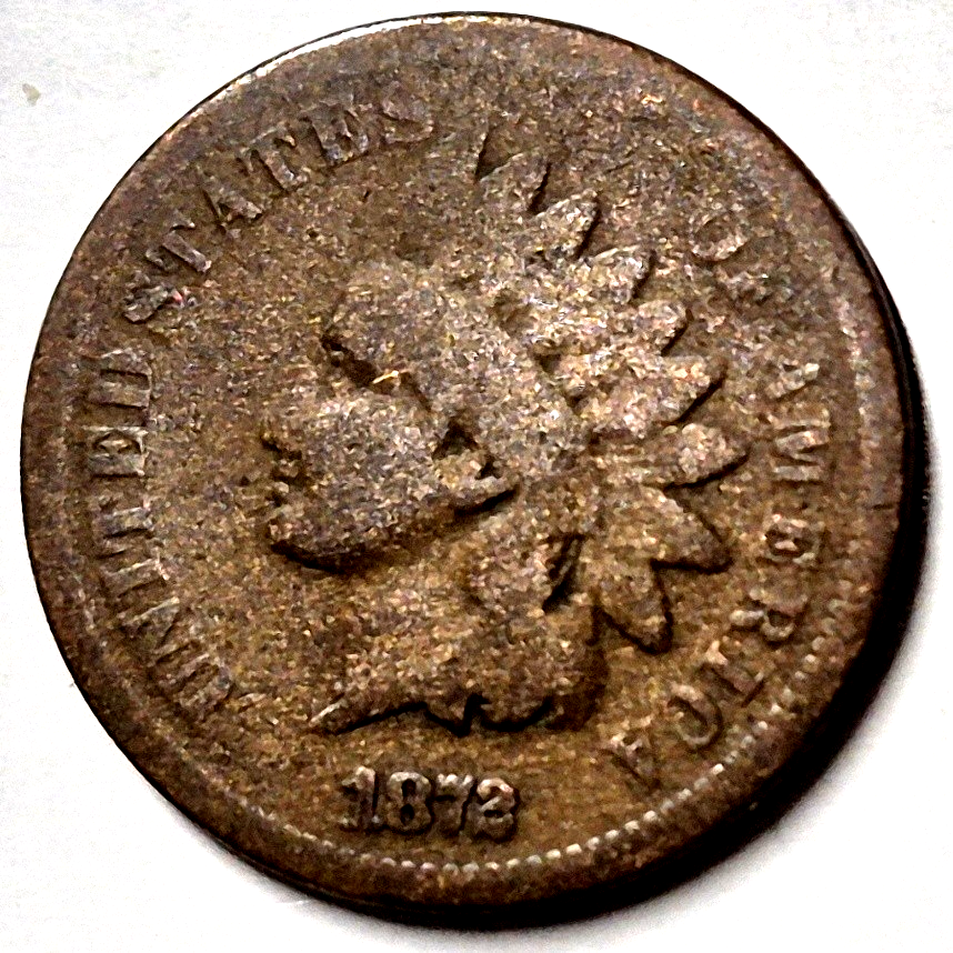1872 Indian Head Cent G-VG Good to Very Good Key Date Raw US 1C Penny Coin