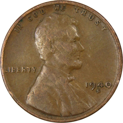 1940 S Lincoln Cent Good (G) to Very Good (VG) Circulated Condition Copper Penny