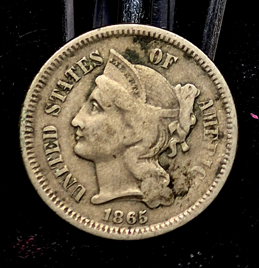 1865 Liberty Head Three Cent Nickel 3C Civil War Coin VF+ Features 1st Year 3C