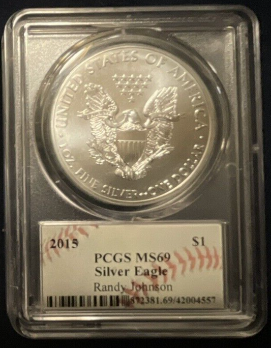 ⚾️ RANDY JOHNSON 2015 Silver Eagle Dollar PCGS MS69 Baseball Hall of Fame AUTO🔥