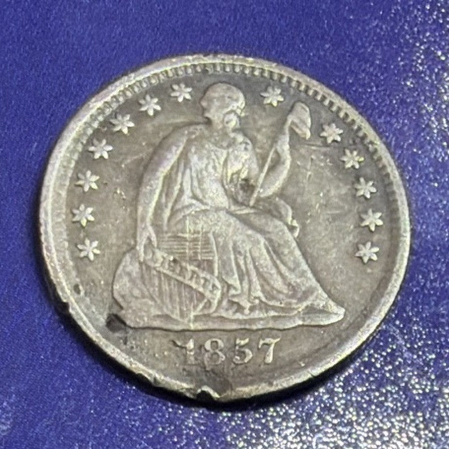 1857 Seated Liberty Half Dime 5C G Good Bent 90% Silver US Coin Philadelphia