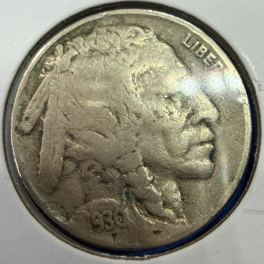 1930 Buffalo Nickel 5C F Fine Indian Head Five Cents Full Date US Coin
