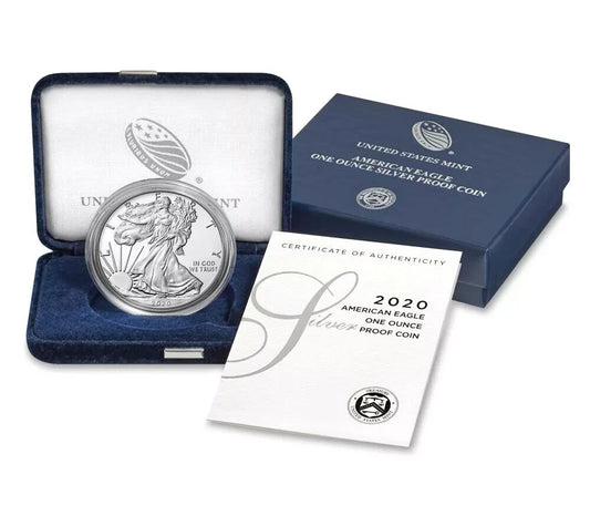2020-W Proof $1 American Silver Eagle Box, OGP & COA 1 oz Silver Coin in Capsule