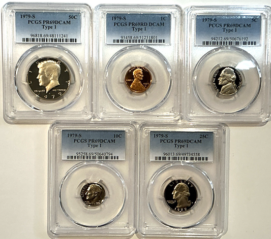 1979-S 5 Coin Proof Set PCGS PR69 DCAM "TYPE 1" Newly Graded Date Set