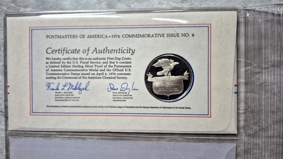 1976 Postmasters of America American Chemical Society Sterling Proof Medal FDC