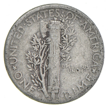 1918-D Mercury 90% SILVER Dime G-VG+ (Good -V Good) Average Circulated Condition