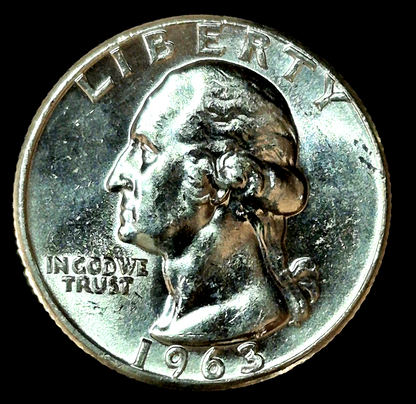1963 WASHINGTON QUARTER 90% SILVER BEAUTIFUL BU UNC RARE SLIGHT CCW DIE ROTATION